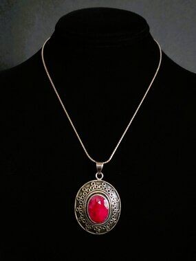Vintage 80s Sterling Silver Samuel Benham BJC Raw Ruby Pendant Necklace 925 17g